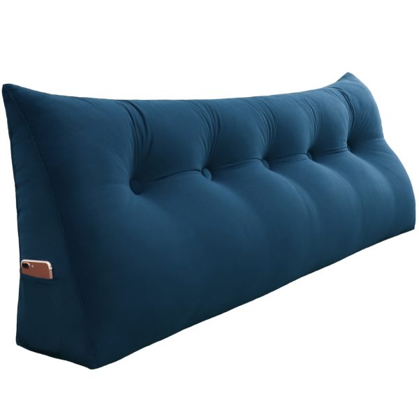 Triangular Reading Pillow Large Bolster Headboard Backrest Positioning Support Wedge Pillow for Day Bed Bunk Bed with Removable Cover (Velvet fabric, Navy) - Image 17