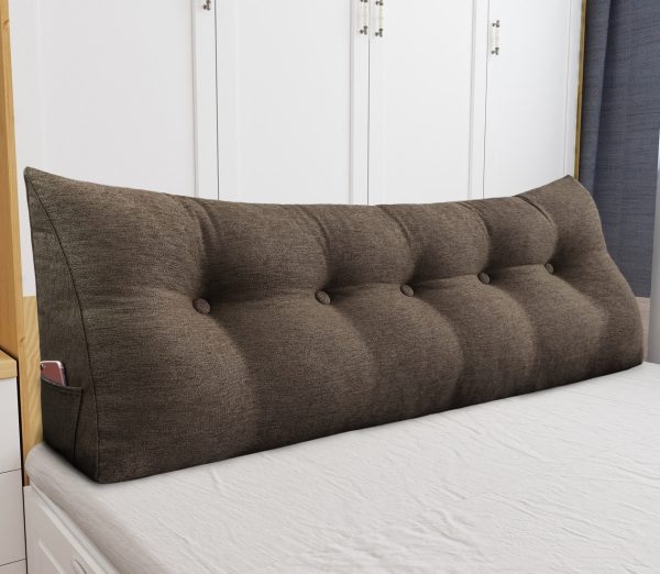 Triangular Reading Pillow Large Bolster Headboard Backrest Positioning Support Wedge Pillow for Day Bed Bunk Bed with Removable Cover (Linen Blend fabric, Coffee) - Image 4