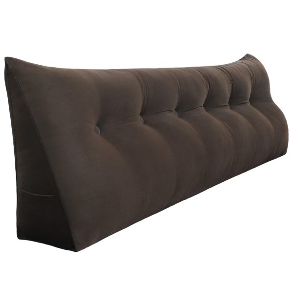 Triangular Reading Pillow Large Bolster Headboard Backrest Positioning Support Wedge Pillow for Day Bed Bunk Bed with Removable Cover (Velvet fabric, Coffe) - Image 18