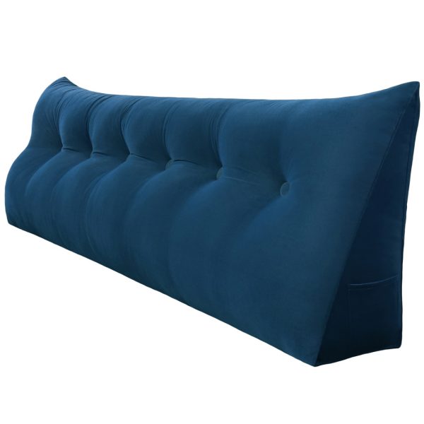 Triangular Reading Pillow Large Bolster Headboard Backrest Positioning Support Wedge Pillow for Day Bed Bunk Bed with Removable Cover (Velvet fabric, Navy) - Image 18