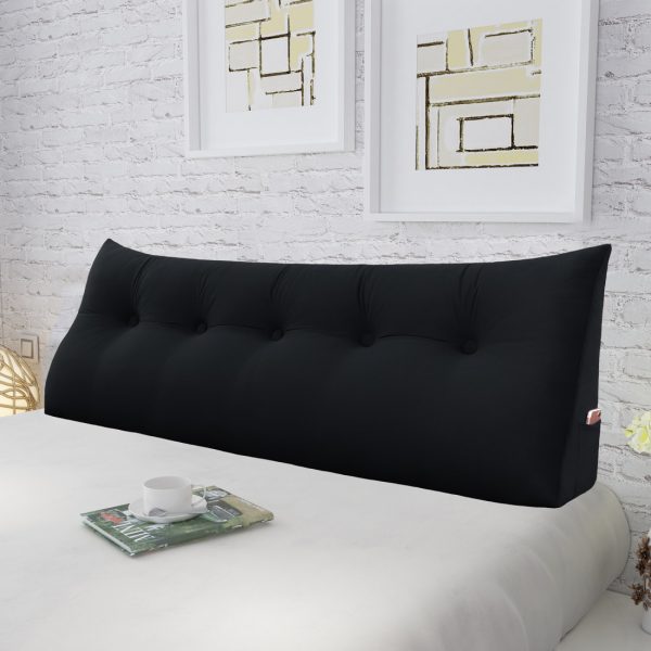 Triangular Reading Pillow Large Bolster Headboard Backrest Positioning Support Wedge Pillow for Day Bed Bunk Bed with Removable Cover (Velvet fabric, Black) - Image 3