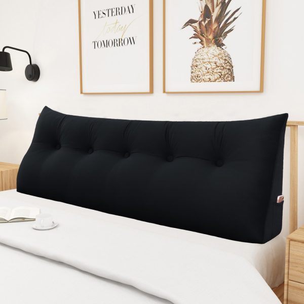 Triangular Reading Pillow Large Bolster Headboard Backrest Positioning Support Wedge Pillow for Day Bed Bunk Bed with Removable Cover (Velvet fabric, Black) - Image 4
