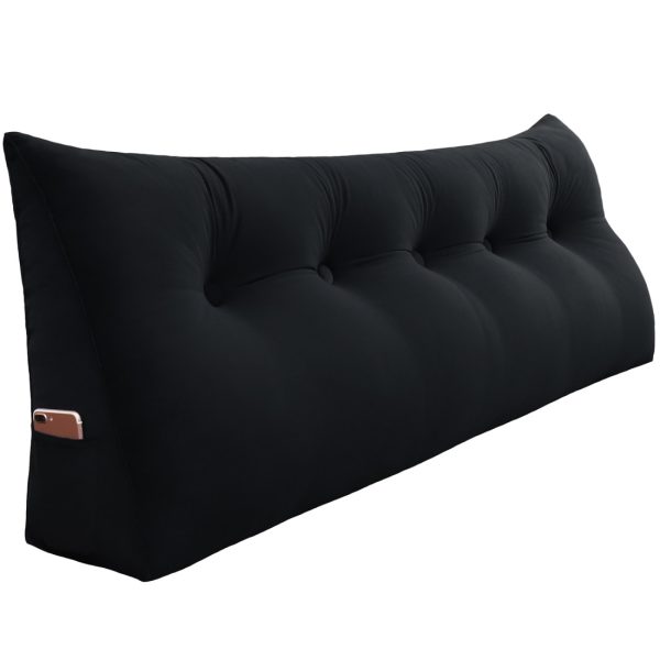 Triangular Reading Pillow Large Bolster Headboard Backrest Positioning Support Wedge Pillow for Day Bed Bunk Bed with Removable Cover (Velvet fabric, Black) - Image 17