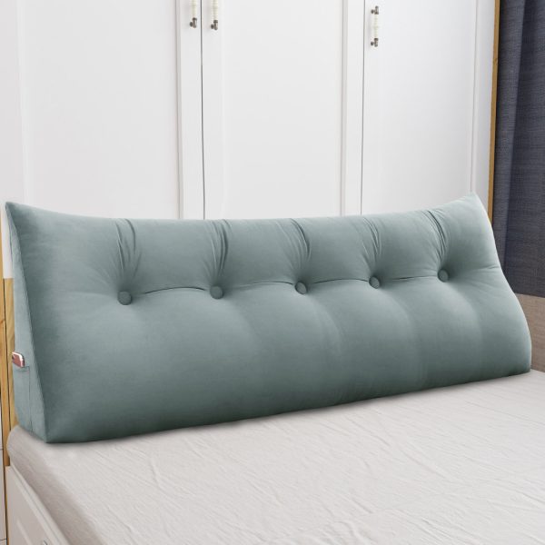 Triangular Reading Pillow Large Bolster Headboard Backrest Positioning Support Wedge Pillow for Day Bed Bunk Bed with Removable Cover (Velvet fabric, Light Gray) - Image 3