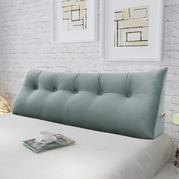Triangular Reading Pillow Large Bolster Headboard Backrest Positioning Support Wedge Pillow for Day Bed Bunk Bed with Removable Cover (Velvet fabric, Light Gray) - Image 4