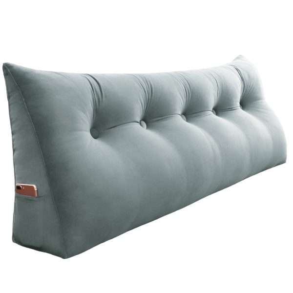 Triangular Reading Pillow Large Bolster Headboard Backrest Positioning Support Wedge Pillow for Day Bed Bunk Bed with Removable Cover (Velvet fabric, Light Gray) - Image 17