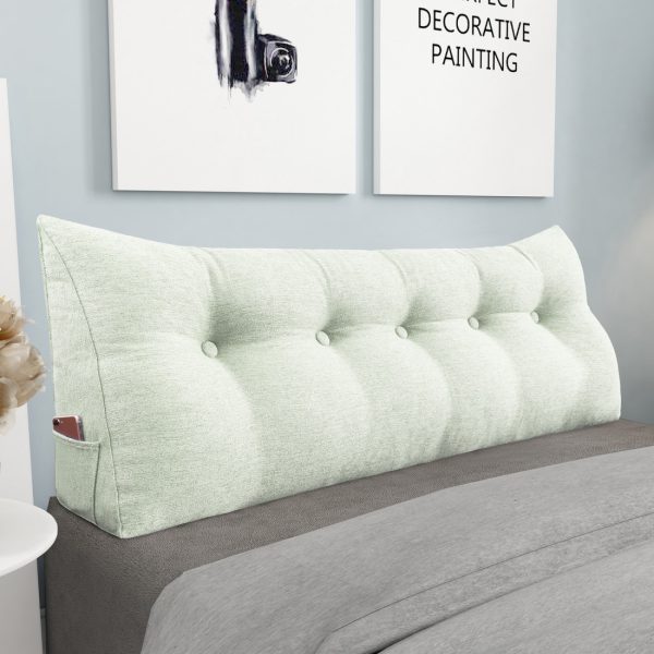 Triangular Reading Pillow Large Bolster Headboard Backrest Positioning Support Wedge Pillow for Day Bed Bunk Bed with Removable Cover (Linen Blend fabric, Off-White) - Image 2