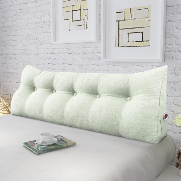 Triangular Reading Pillow Large Bolster Headboard Backrest Positioning Support Wedge Pillow for Day Bed Bunk Bed with Removable Cover (Linen Blend fabric, Off-White) - Image 3