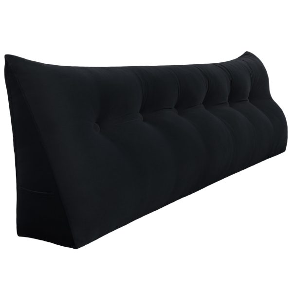 Triangular Reading Pillow Large Bolster Headboard Backrest Positioning Support Wedge Pillow for Day Bed Bunk Bed with Removable Cover (Velvet fabric, Black) - Image 18