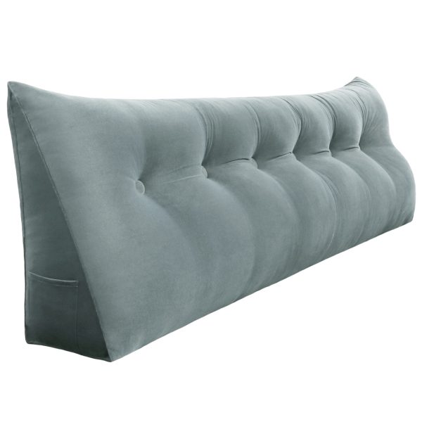 Triangular Reading Pillow Large Bolster Headboard Backrest Positioning Support Wedge Pillow for Day Bed Bunk Bed with Removable Cover (Velvet fabric, Light Gray) - Image 18