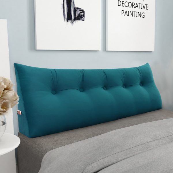 Triangular Reading Pillow Large Bolster Headboard Backrest Positioning Support Wedge Pillow for Day Bed Bunk Bed with Removable Cover (Velvet fabric, Royal Blue) - Image 2