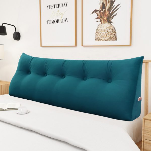 Triangular Reading Pillow Large Bolster Headboard Backrest Positioning Support Wedge Pillow for Day Bed Bunk Bed with Removable Cover (Velvet fabric, Royal Blue) - Image 3