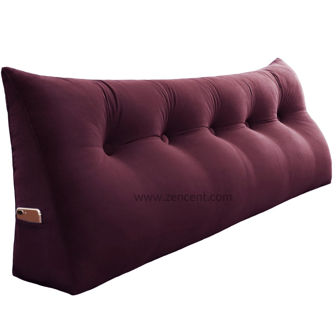 BALUS Large Triangular Headboard with Side Pockets, Velvet Bolster